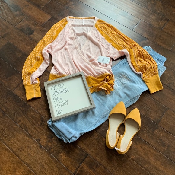 Free People Pink and Yellow Top - Picture 2 of 9